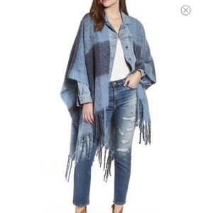 NWT Free People Hampton Plaid Fringe Wrap, Fog - OS